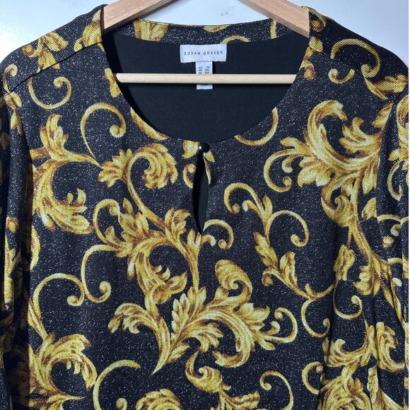 Susan Graver Printed Lurex Sweater Knit Top Women's A370895 Sz 2X Dressy Party - Picture 2 of 10